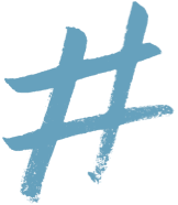 Blue, brush-stroked hashtag.